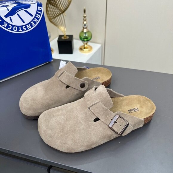 Birkenstock Boston taupe suede mule clogs - Picture 1 of 7